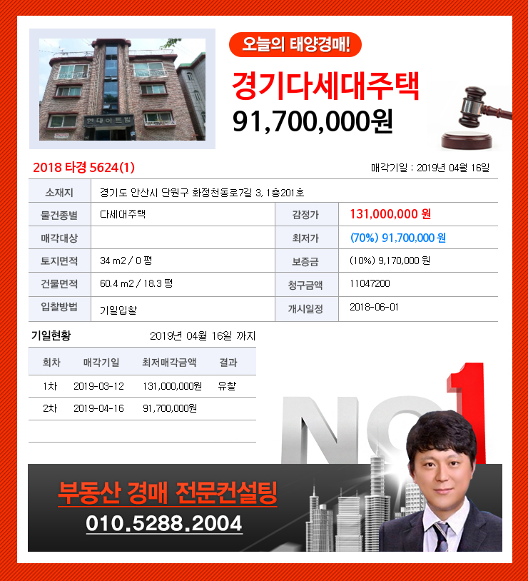  다세대주택경매경기도 안산시 단원구 화정천동로7길 3, 1층201호2018타경5624