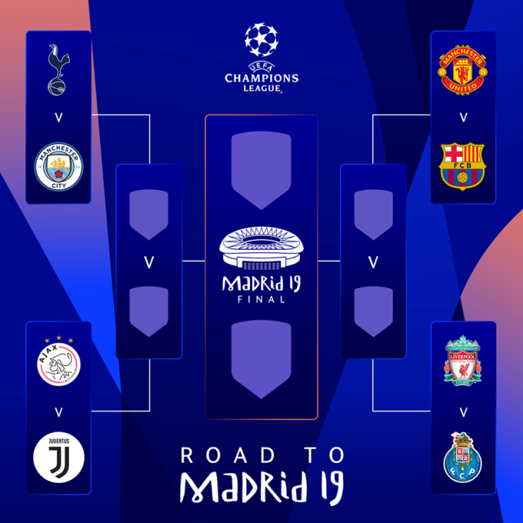 2018-2019 UEFA 챔피언스리그 8강 대진 확정 :: 챔스 8강 대진표 / 경기 일정 - 맨유 바르셀로나