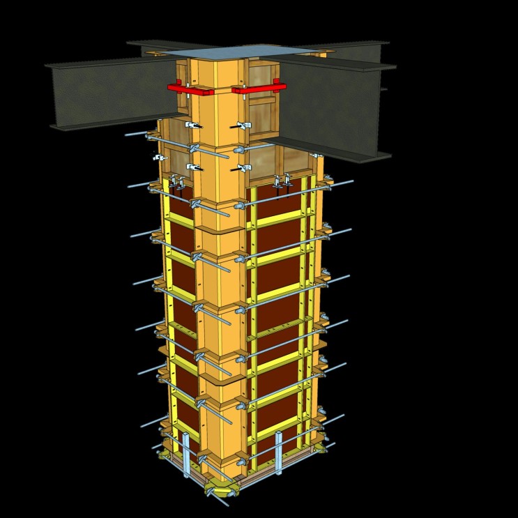 SRC조 기둥폼 작업시 H-beam과 만나는 부위 거푸집 작업을 쉽게 할 수 있는 시공방법입니다.(노무생산성 향상 자재) 