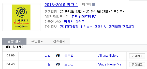 2019.03.15 리그앙(프랑스리그1) (OGC니스 툴루즈 | 릴OSC 모나코)