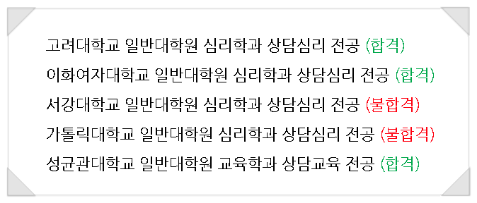  울더님은 상담 석사 어디어디 붙으셨어요? (어느 대학원을 고를것인가 2편)
