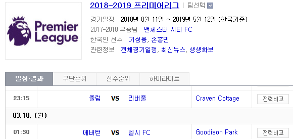 2019.03.17 EPL(프리미어리그) (풀럼 리버풀 | 에버턴 첼시)