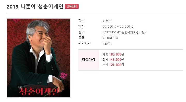  2019 나훈아 청춘어게인 콘서트 티켓 가격과 좌석배치도, 서울 공연/올림픽 체조경기장(KSPO DOME)