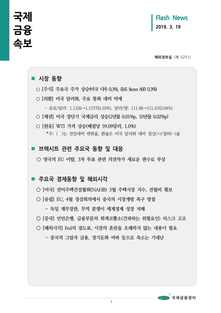 [3월 19일 국제금융속보] 중국의 그림자 금융, 경기둔화 여파 등으로 축소는 기대난 등