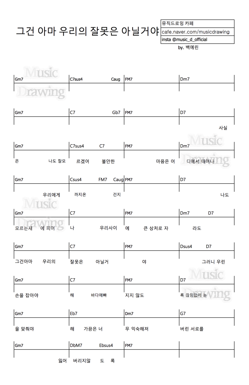 그건 아마 우리의 잘못은 아닐거야 기타코드악보 네이버 블로그
