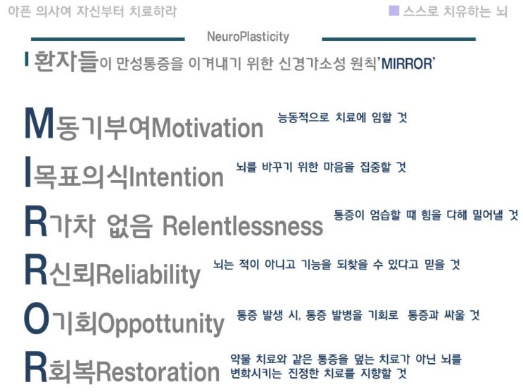  스스로 치유하는 뇌 Review (5) MIRROR 원칙, 위약효과와 신경사소성