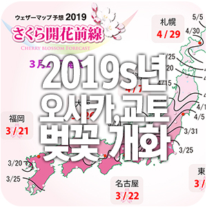  2019년 3월21일, 일본기상청이 발표한 일본 오사카,교토 벚꽃 개화/만개 시점은? 3월 24~26일 개화!