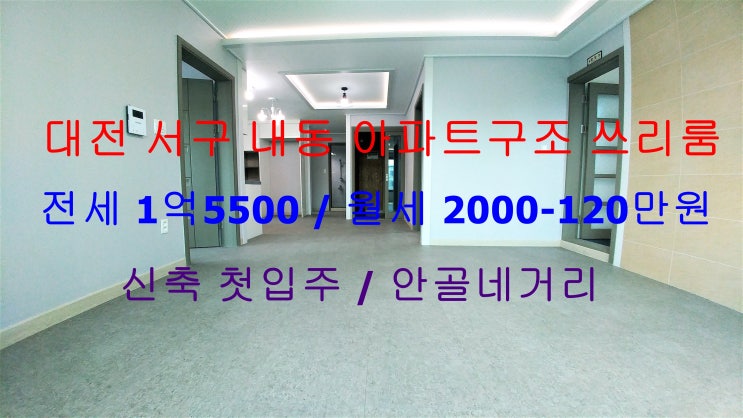  대전서구내동신축첫입주아파트구조쓰리룸전세,월세(안골네거리)