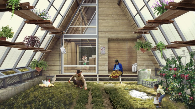 삼각형 온실 겸용 모듈 조합 공동체 농가주택 팜하우스 짓기