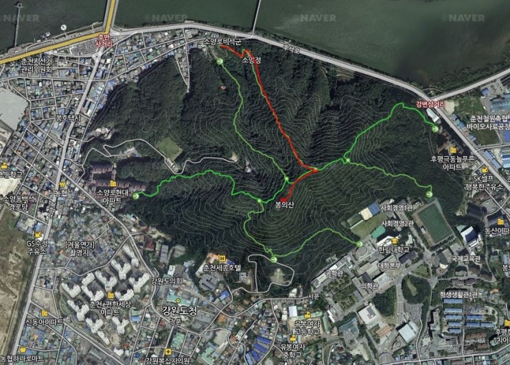  소양정을 경유하여 춘천의 진산 봉의산에 오르다