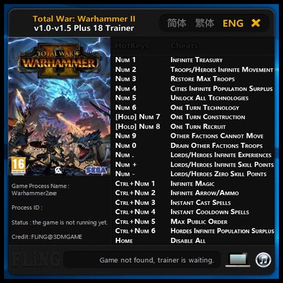  토탈 워 워해머 2 트레이너 v1.0~1.5 +18 (Total War Warhammer 2 Trainer v1.0~1.5 +18)