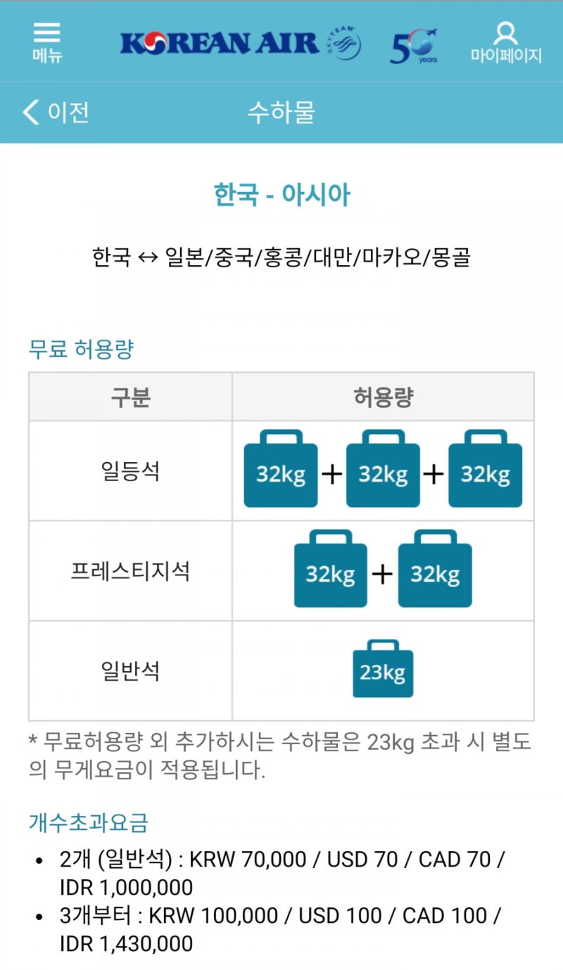 대한항공 국제선 수하물 무료 허용량 #1 한국 - 아시아 (일본 중국 홍콩 대만 등) : 네이버 블로그