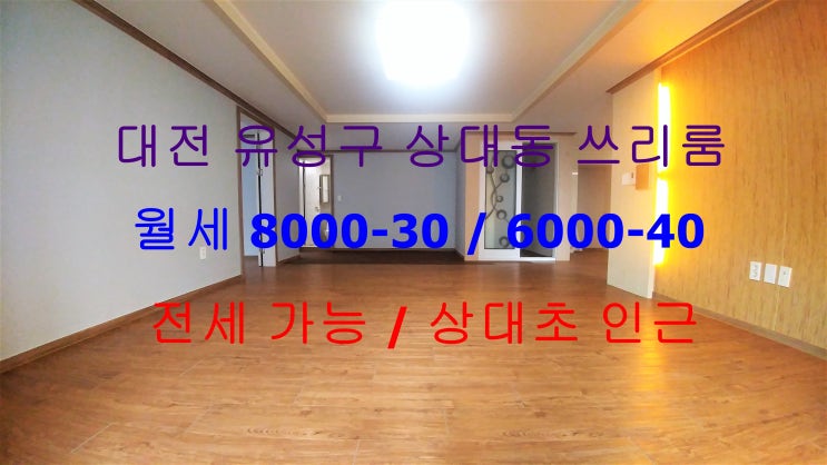  대전유성구상대동아파트구조쓰리룸전세,월세(상대초인근)