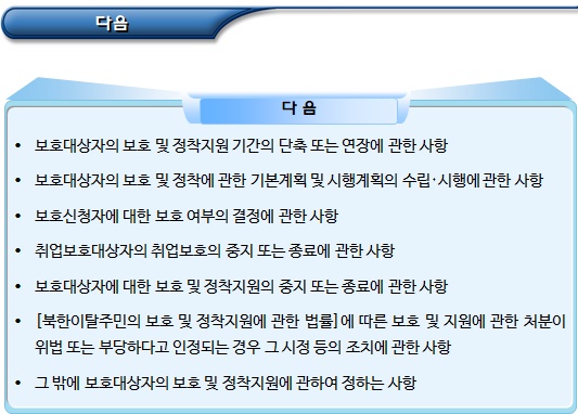 북한이탈주민에 대한 보호 결정 북한이탈주민에 대한 보호 결정