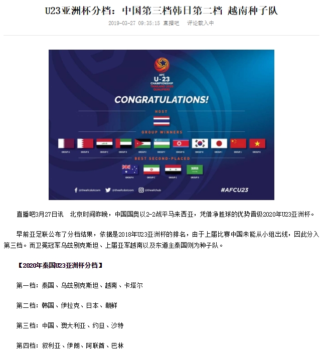  [CN] 中 언론 "中 U-23 한국, 일본보다 낮은 3번시드 배정" 중국반응 