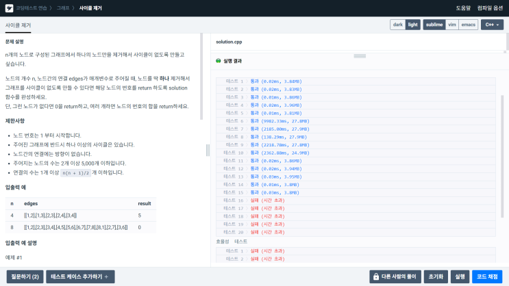 프로그래머스 그래프 문제 언제 생겼지?? (feat.사이클 제거&시간초과)