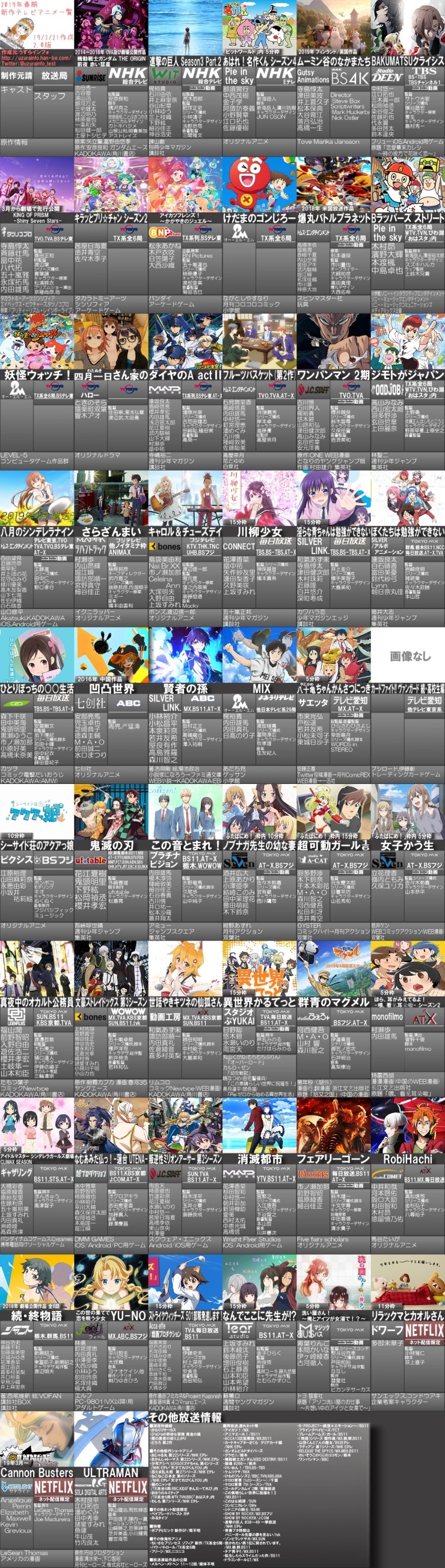 [애니메이션] 2019년 2분기(4월) 일본 애니메이션 비공식 편성표