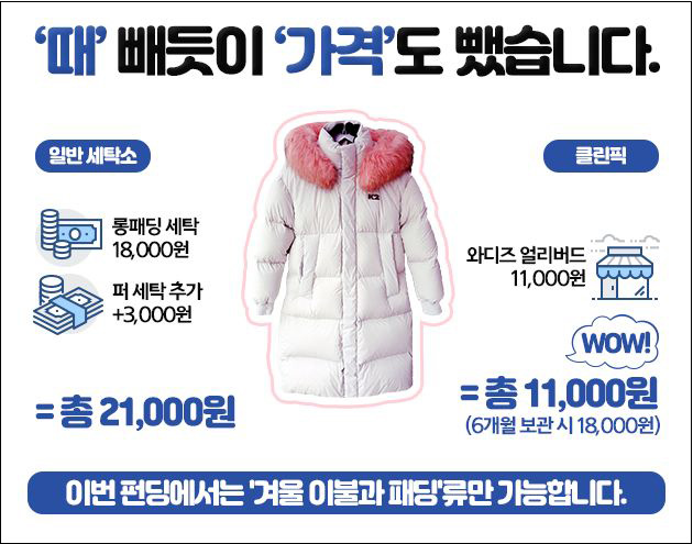  세탁비를 획기적으로 낮추었습니다.(한번에 보관과 세탁을 해결하는 서비스 ‘클린픽’)