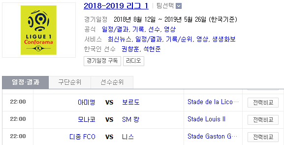 2019.03.31 리그앙(프랑스리그1) (아미앵 보르도 | 모나코 SM캉 | 디종 OGC니스 | 낭트 릴 | 툴루즈 PSG)