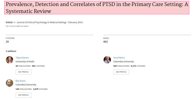  일차의료현장에서 PTSD 발병율.  A Systematic Review.