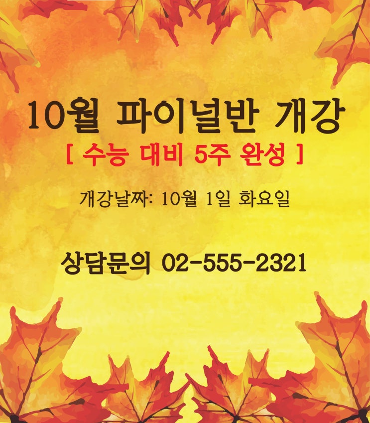  미대재수학원/예체능재수학원 강남웰스에듀 10월 파이널반 개강