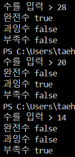  [알고리즘] 완전수, 과잉수, 부족수 (자바스크립트, js,  알고리즘 기초, 알고리즘 공부)