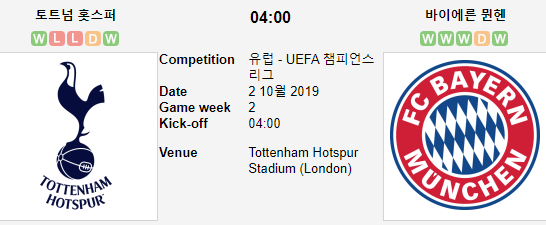  10월 2일 UEFA 분석, 토트넘vs바이에른뮌헨 