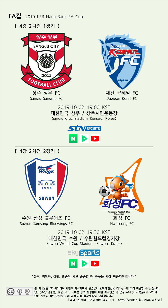 2019 FA컵 4강 2차전 경기 일정 및 중계 채널 (10.02)