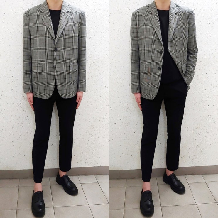  남자 체크자켓 코디 글렌체크 제대로 만들었네요