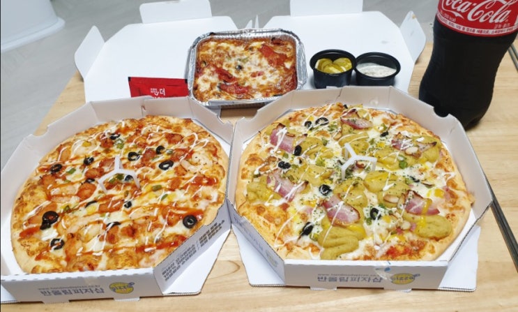  반올림피자샵, 수제고구마 & 핫치킨앤쉬림프, 수제갈릭소스, 배달 피자도 맛있네요.