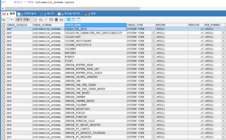 [MYSQL] DB에 Schema와 Table들을 조회하자