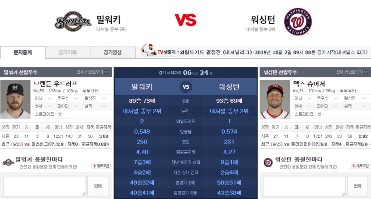  2019년10월2일 믈브픽 MLB픽 밀워키vs워싱턴 by 먹튀검증토토남