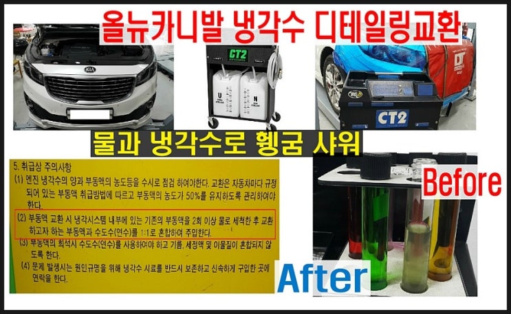  카니발 냉각수 남김없이 섞임없이 깨끗하게 교환하는 방법. 부천 합성엔진오일은 K1모터스
