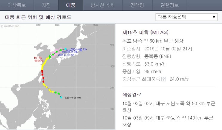  [제18호 태풍] 지금 태풍 위치는 어디에 있을까?
