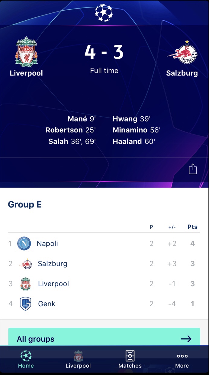  2019.10.03 LIVERPOOL FC vs SALZBURG : 4 vs 3