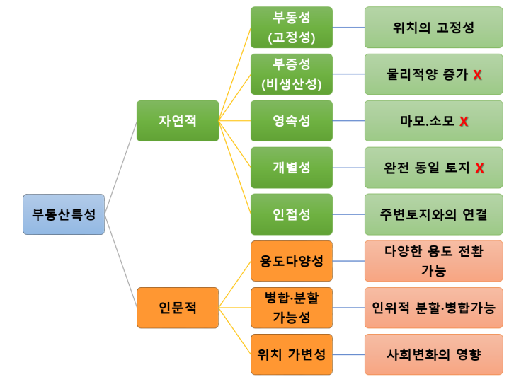  부동산특성  자연적특성.인문적 특성.부동성.부증성.영속성.개별성.인접성
