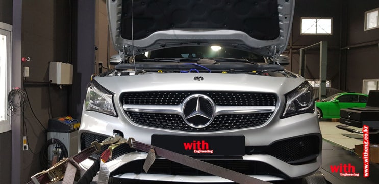  벤츠 CLA 220 AMG 라인(C117) 위드엔지니어링 팝콘 사운드 튜닝&출력 업그레이드 튜닝 다이노젯 섀시 다이나모 휠마력217마력 토크 36kg.m으로 튜닝하였습니다.