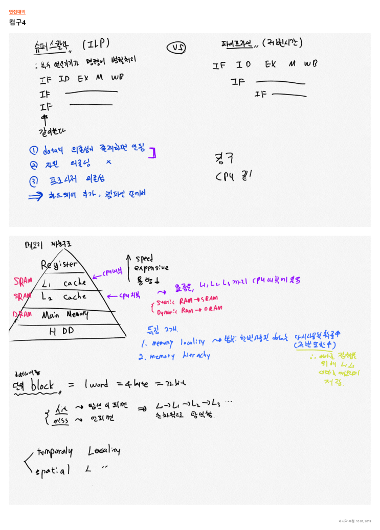  컴퓨터 구조 (슈퍼스칼라 vs 파이프라인 / 메모리계층구조)