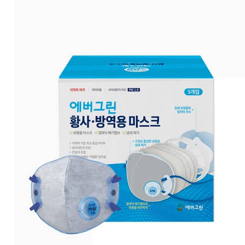  에버그린 황사 방역용 마스크 755 대형 KF99, 1개입, 5개입