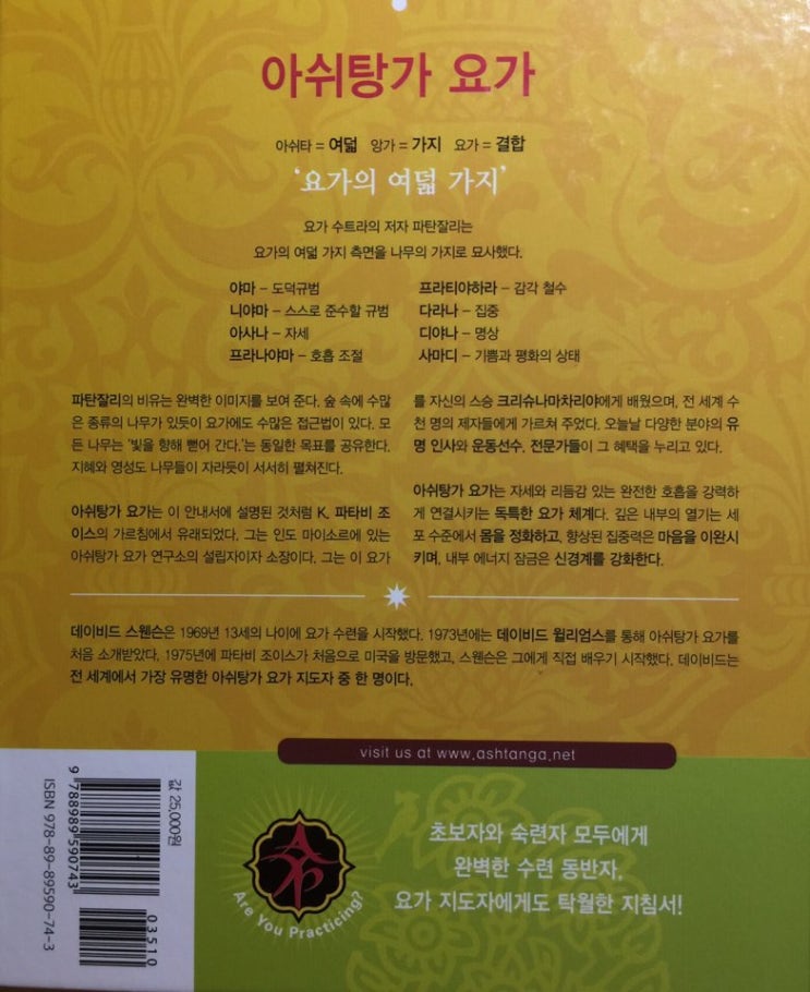  아쉬탕가 요가 수련 안내서(Ashtanga Yoga)_데이비드 스웬슨_침묵의향기