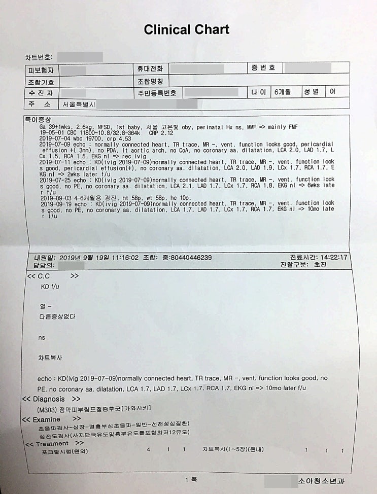  태아보험 가와사키병 초음파 심전도검사 청구사례
