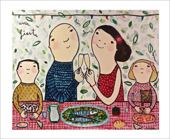  행복한 가족 그림 - 에바 알머슨 판화