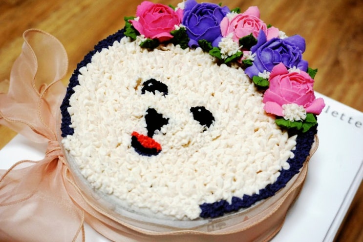 안양떡케이크 레터링케이크 앙금수제케이크 &lt;팔레트케이크&gt; - 비숑프리제 로이 얼굴 강아지케이크