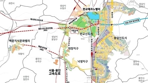  지하철 3호선 연장 시 수혜 지역 판교 대장지구, 용인 고기동