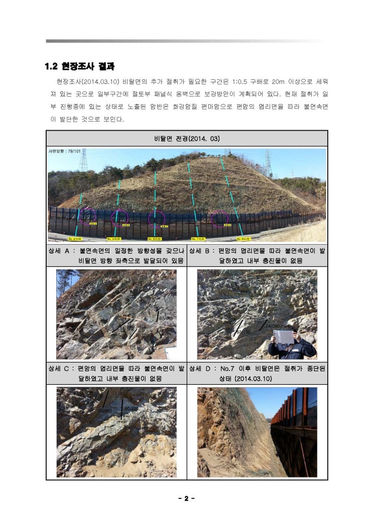  절토부 패널식 옹벽, 성토부 보강토 옹벽, 식생옹벽, 비탈면 안정성 검토, 사면 보강 공법 (4) - 정명수 부장
