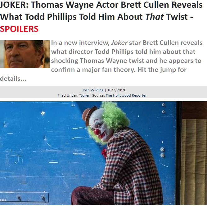 DC 조커 영화 토마스 웨인 브래트 컬렌이 캐릭터 스포일러를 말하다