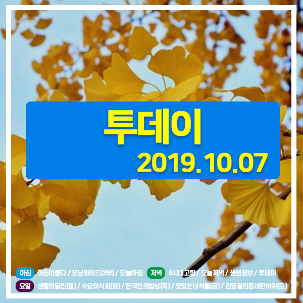  투데이 20191007 (2427) 해발700미터 손맛의전설, 강원향토밥상 / 프로먹방러들의 선택, 홍대 끝장코스-월남쌈,꽃샤부샤부,오믈렛버거 / 20년지기의승부!천호동 대창쭈꾸미