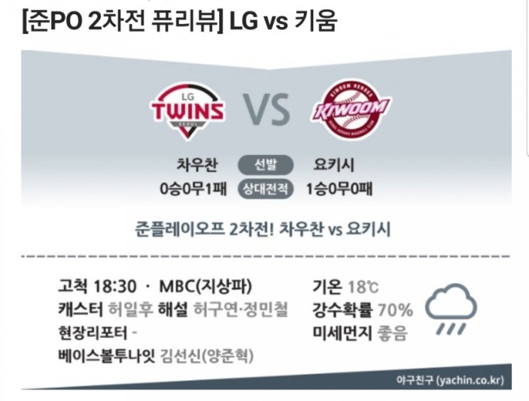  2019년 준플레이오프 2차전 퓨리뷰