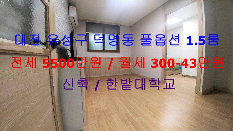  (대전 유성구 덕명동) 한밭대 인근에 있는 조용한 동네에 위치한 신축 풀옵션 1.5룸!! 저렴한 전세 , 월세 모두 가능한 매물입니다 ^^