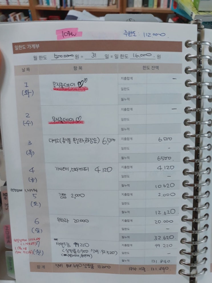  집밥가계부:) 10월 1주차 정산_
